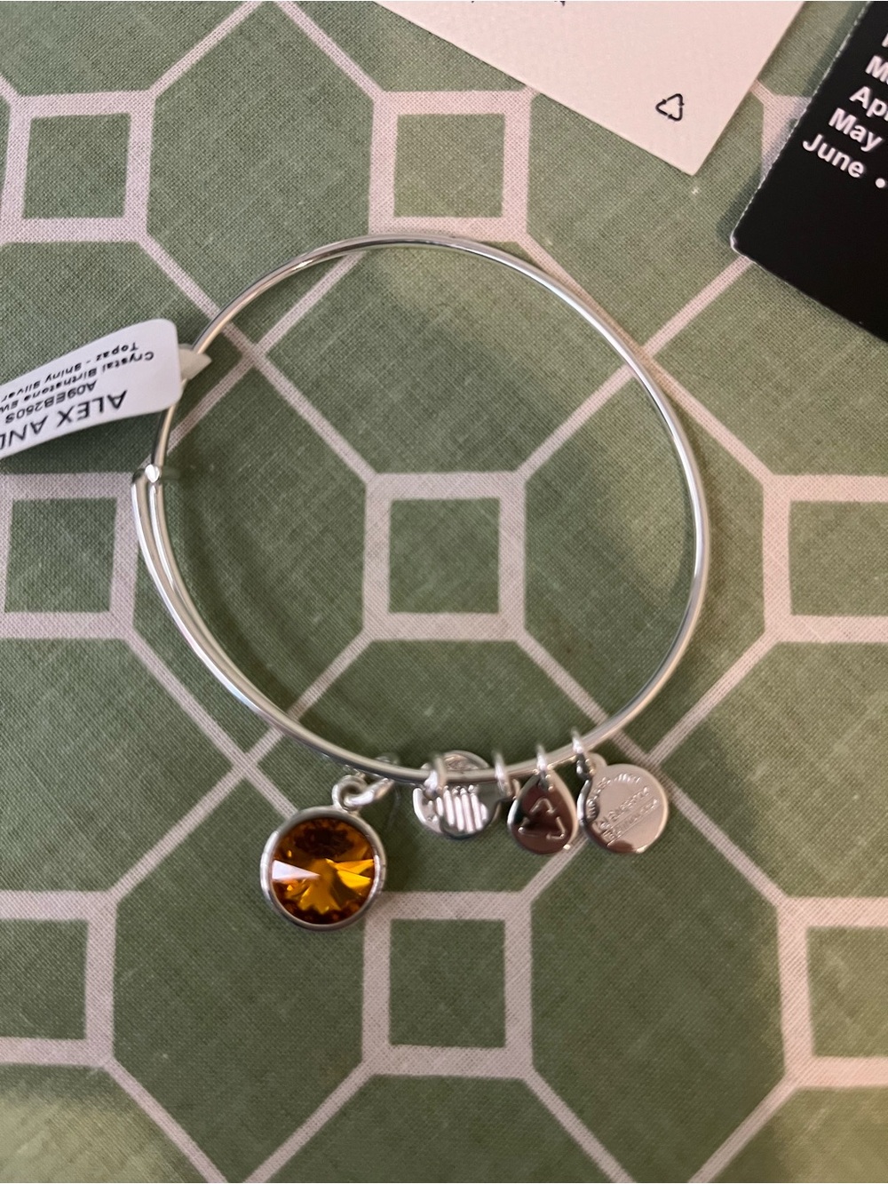 NWT Alex and Ani Silver Bangle Bracelet with November Birthstone Crystal Charm